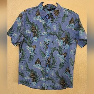 Star Wars Blue Chewbacca Design Button Down Short Sleeve Shirt